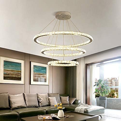 Aiwen Modern Crystal Chandelier Lighting 3 Rings LED Pendant Light - $170