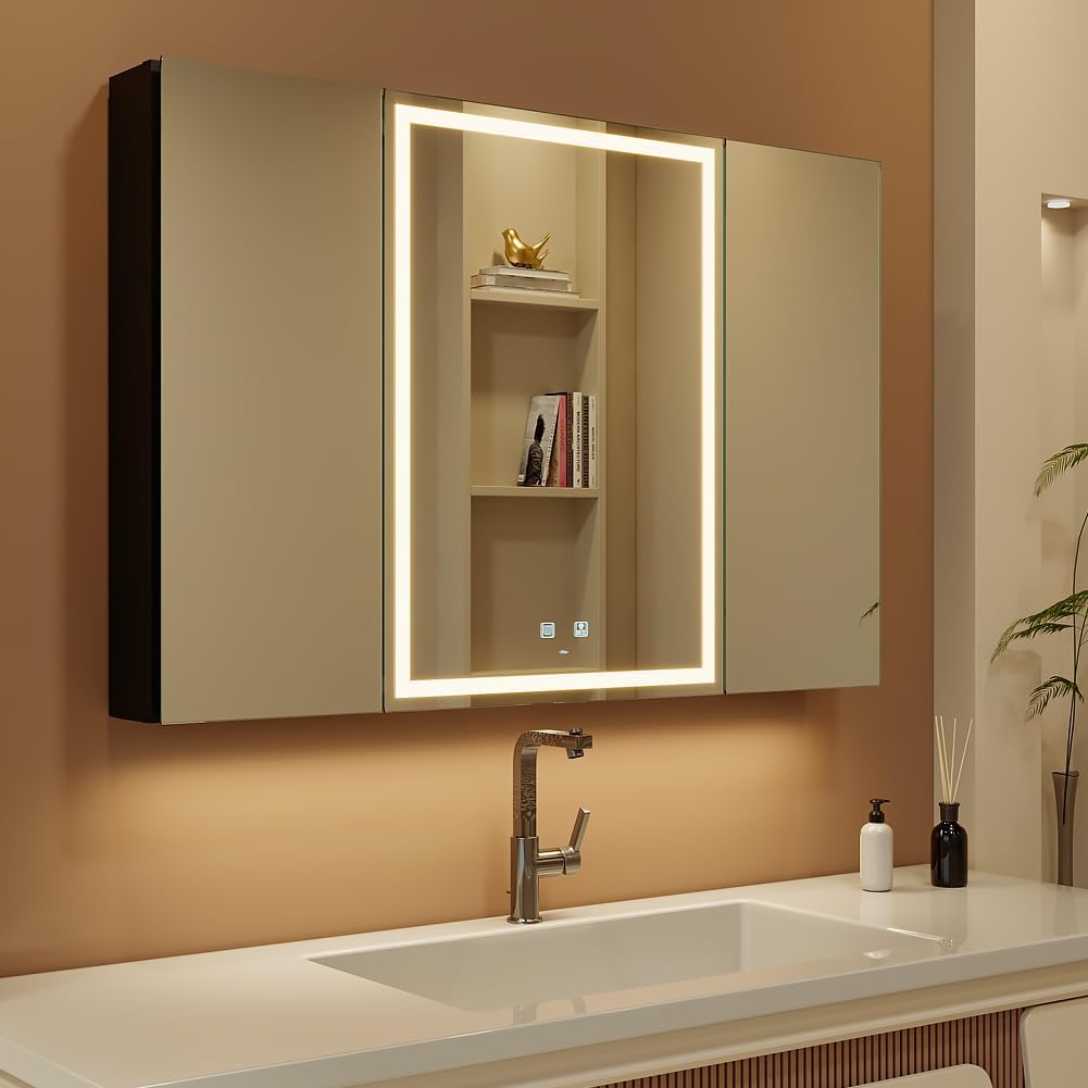 KWW 40 x 28 Inch LED Lighted Bathroom Medicine Cabinet with Sockets & USBs - $205