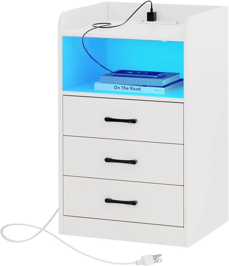 SUPERJARE Nightstand with Charging Station and LED Light Strips - $55