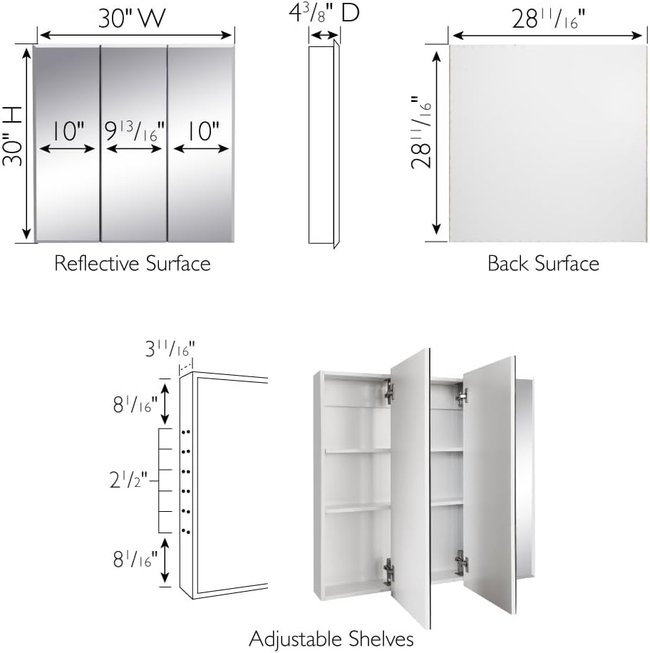 Design House 30 Inch Cyprus Bathroom Medicine Cabinet, Wall Mounted, 3 Mirror Door - $150