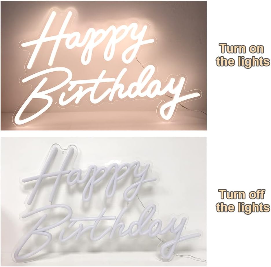 Happy Birthday Neon Sign for Birthday Party Decor 22.4"x13.8" Warm White - $35