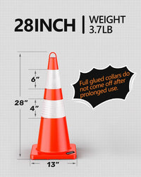 BATTIFE 12Pack Traffic Safety Cones 28 inches with Reflective Collars - $100