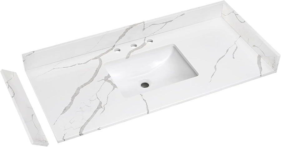 48 in.W x 22 in.D Quartz Calacatta River Vanity Top,w/ Single Sink (Slight dent) - $260