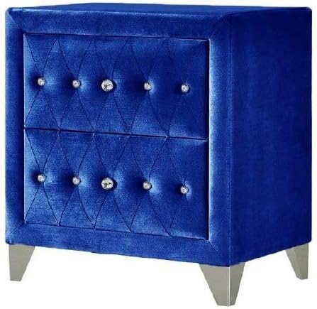 Acme Dante Crystal-Like Knob Velvet Upholstered 2-Drawer Nightstand in Blue - $130