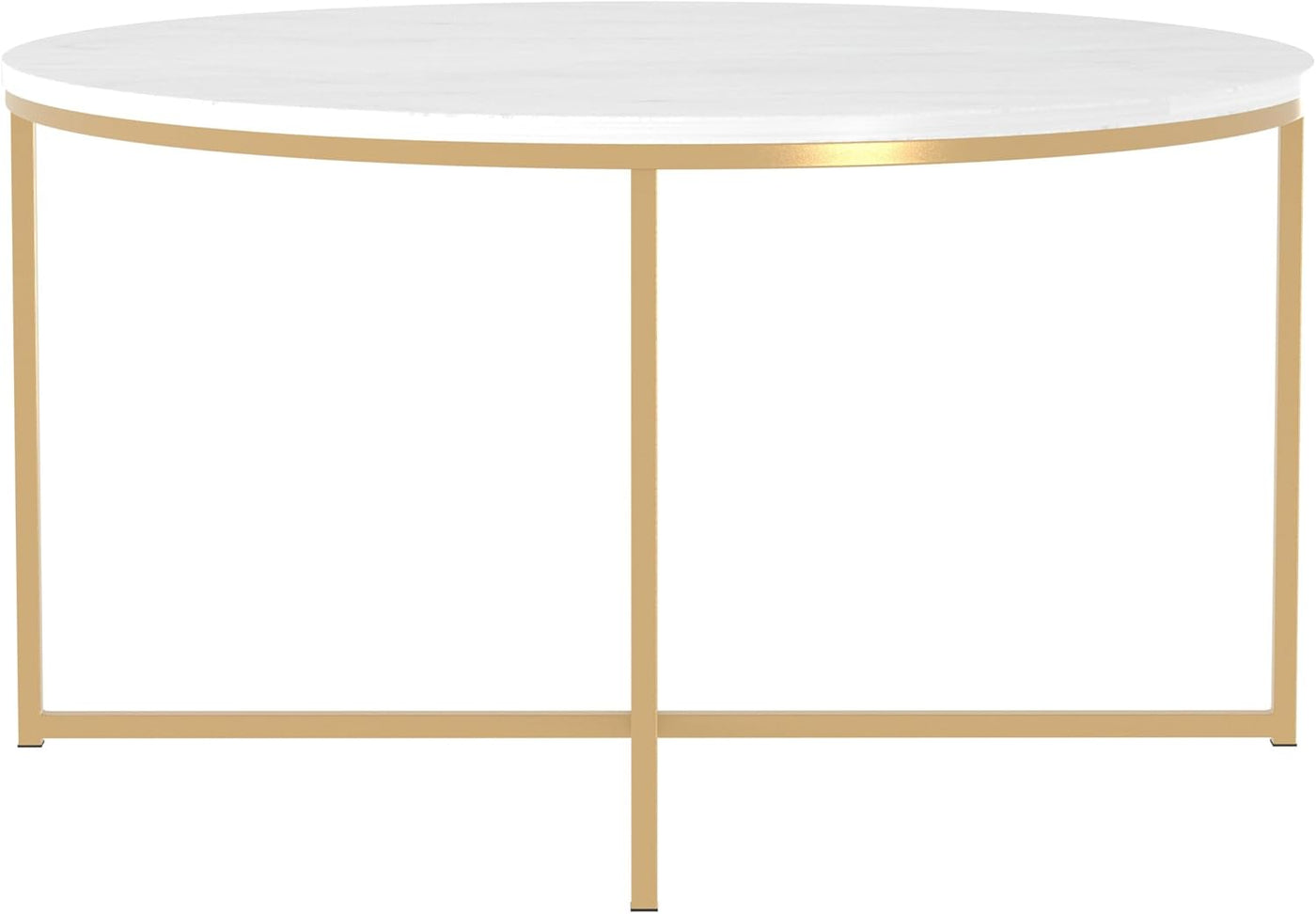 Walker Edison Modern Glam Round Accent Faux White Marble Coffee Table, 36 Inch - $55