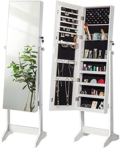 YOKUKINA Jewelry Cabinet Armoire, Large Storage Lockable Organizer (White) - $60
