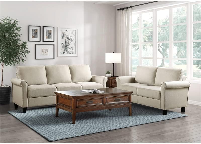 Lexicon Kenmare Fabric Upholstered Love Seat with roll arms in Beige Color - $290