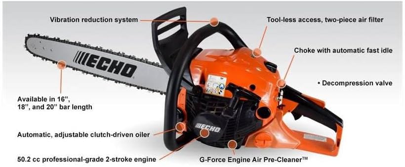 ECHO 18 in. 50.2 cc Gas 2-Stroke Rear Handle Chainsaw - $280
