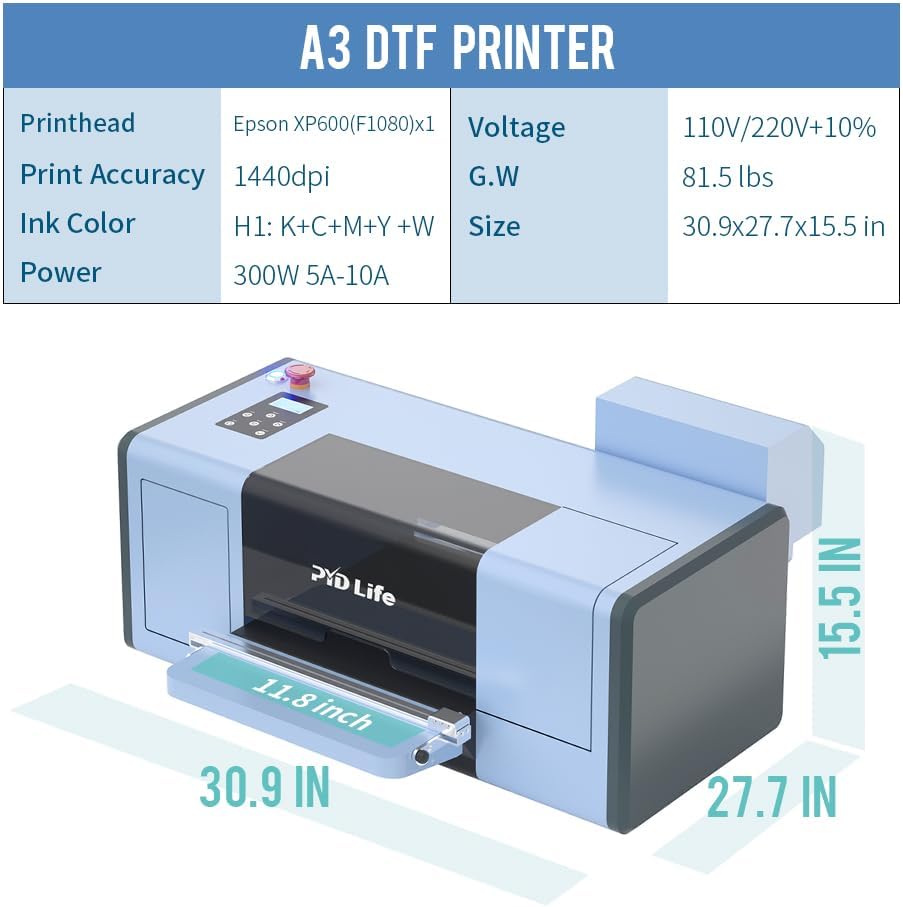 PYD Life DTF Printer A3 Transfer Printing Machine T-Shirt Direct to Film Printer - $1920