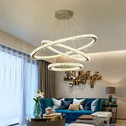 Aiwen Modern Crystal Chandelier Lighting 3 Rings LED Pendant Light - $170