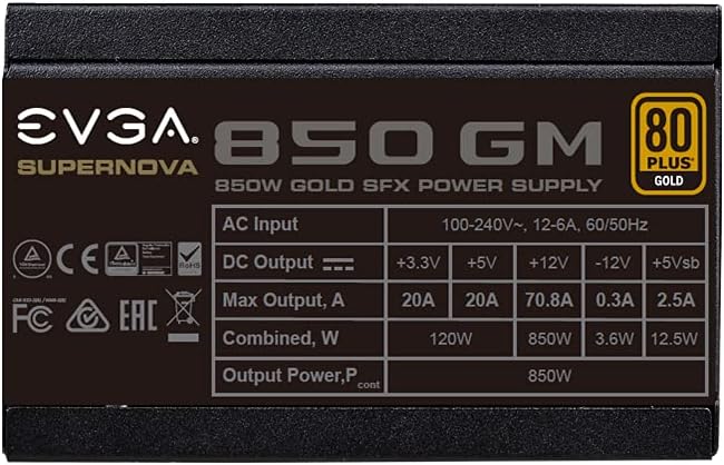EVGA SuperNOVA 850 GM, 80 PLUS Gold 850W, Power Supply 123-GM-0850-X1 - $110