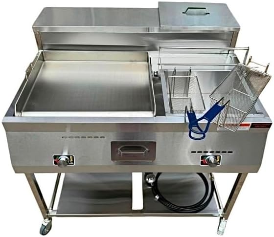 Gas Shark Deep Fryer and Griddle Cart | 20" Griddle | 30 lb 3.5 Gallon (Slight dents) - $300