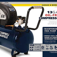 Campbell Air Compressor, 13-Gallon Horizontal Oil-Lubricated 3.8 CFM 1.3HP 120V - $190