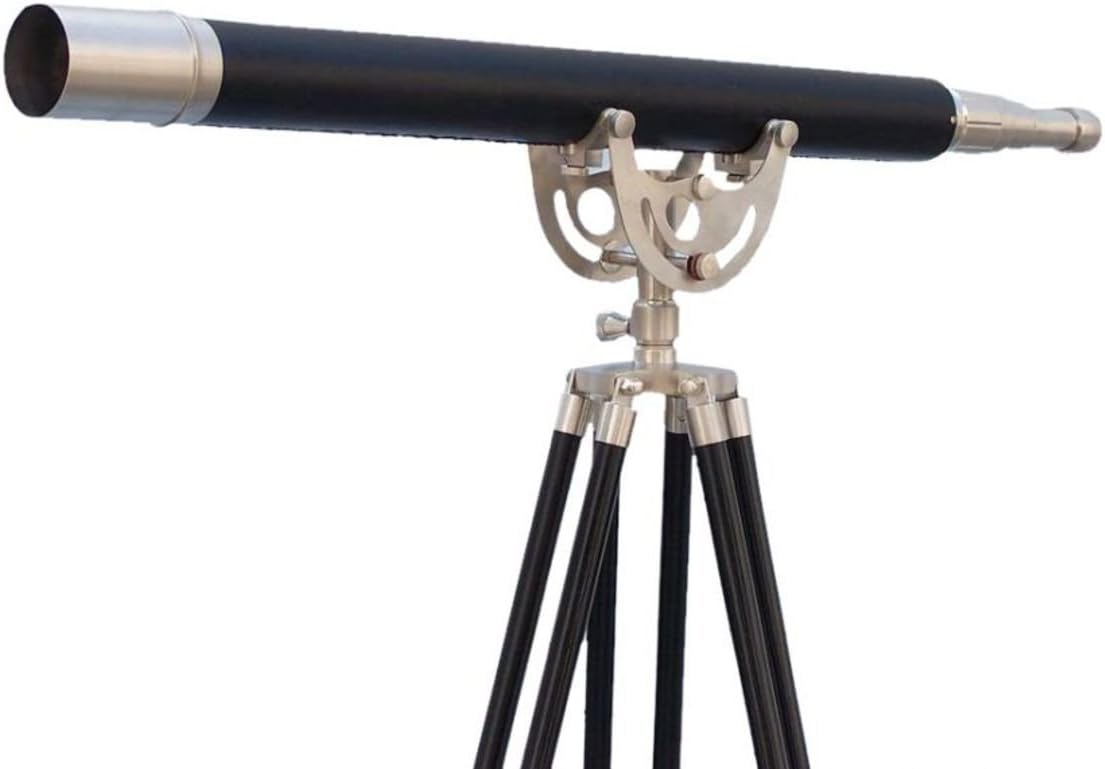Hampton Nautical 65-inch Floor Standing Nickel/Leather Anchormaster Telescope - $300