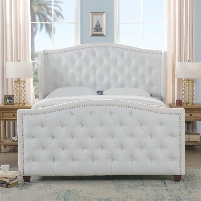 Jennifer Taylor Home Marcella Tufted Wingback Bed, Queen, Bright White-$500