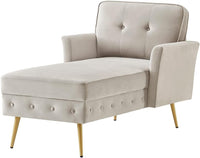 24KF Taupe Velvet Upholstered Tufted Chaise Lounge Chair - $140