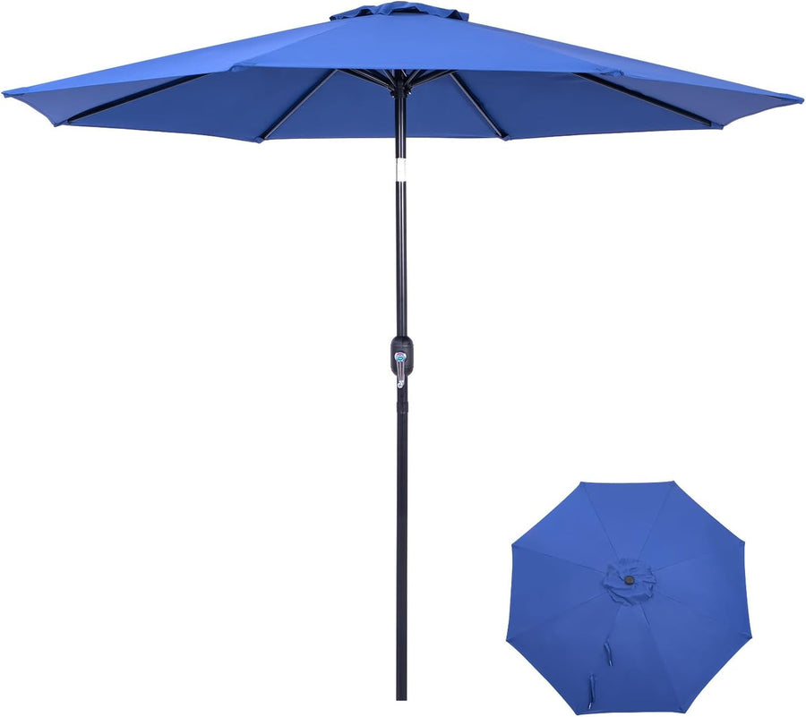 9 Ft Patio Umbrella with Push Button Tilt and Crank System - UV Resistant - Blue - $25