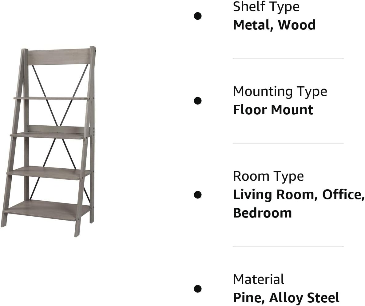 Walker Edison X Back Modern Farmhouse Wood Bookcase, 4 Shelves, Grey - $90
