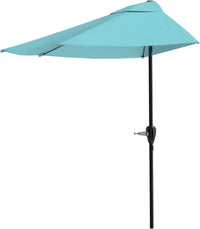 Half Umbrella Outdoor Patio Shade - 9 ft Patio Umbrella with Easy Crank (Blue) - $25