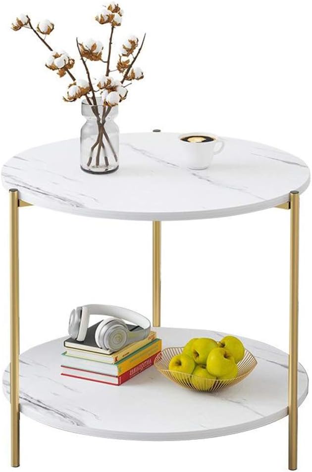 IOTXY Home Round Coffee Table - 19.7" Small 2-Tier End Table with Open Storage Shelf - $40