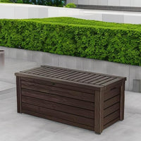 Keter Outdoor Storage Deck Box, 150 Gallon Resin Patio Bin & Bench, Wood Grain - $110