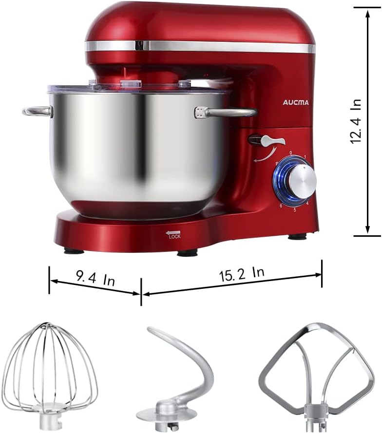 Aucma Stand Mixer,6.5-QT 660W 6-Speed Tilt-Head Food Mixer (6.5QT, Red) - $95