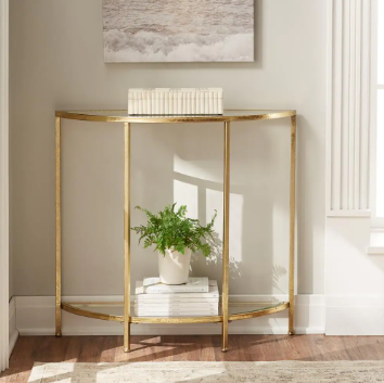 Bella 32 in. Gold Leaf/Clear Standard Half Moon Glass Console Table - $80