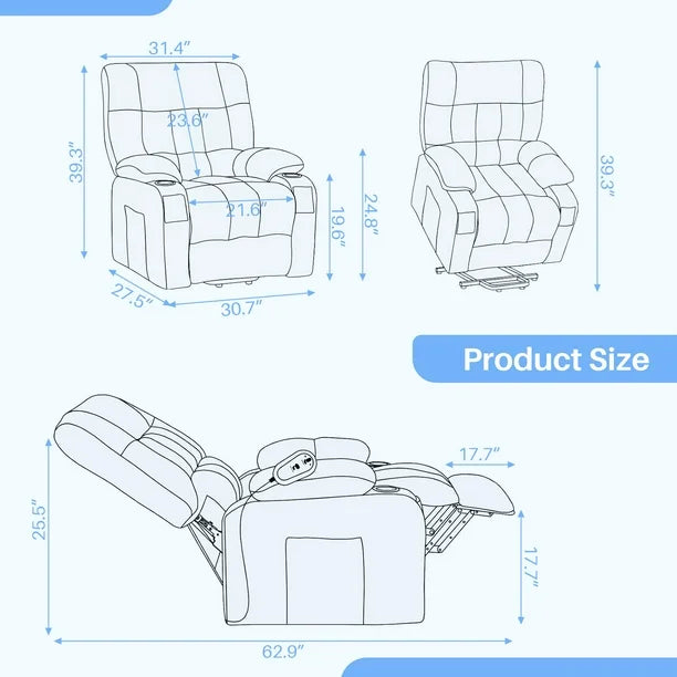 Simenmax Recliner Chair with Massage and Heating, Home Theater Seating - $125