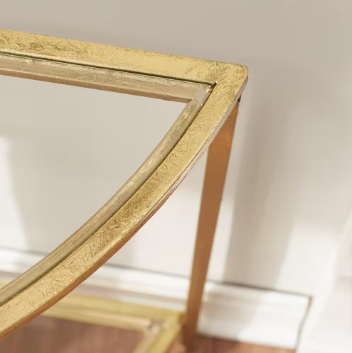 Bella 32 in. Gold Leaf/Clear Standard Half Moon Glass Console Table - $80