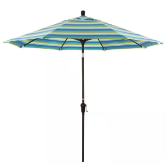 California Umbrella 9 ft. Bronze Patio Umbrella in Seville Seaside Sunbrella - $180
