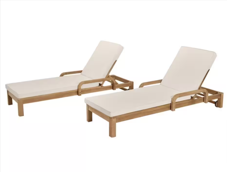 Orleans Eucalyptus Wood Outdoor Chaise Lounge (x1), Almond Cushions - $210