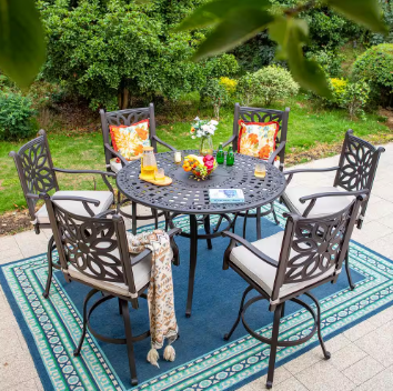Brown 7-Piece Cast Aluminum Patio Bar Height Outdoor Dining Set - $1,020