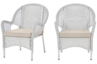 Rosemont White Steel Wicker Outdoor Patio Lounge Chair, Putty Tan Cushion (2-Pack) - $240