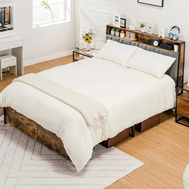 COMHOMA Queen Size Bed Frame, Platform Bed Frame with 2 Storage Drawers - $115