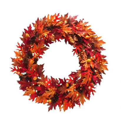 36 in. Artificial Maple Wreath with Clear Lights - $75
