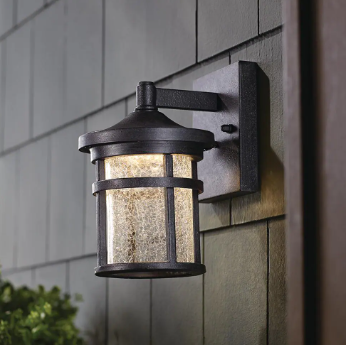 Westbury Aged Iron Small LED Outdoor Wall Light Fixture with Clear Crackled Glass - $50