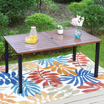 Brown Rectangle Metal Patio Outdoor Dining Table with Umbrella Hole - $115