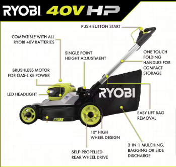 RYOBI 40V HP Brushless 20 in. Cordless Battery Walk Behind Push Mower( ·  DISCOUNT BROS
