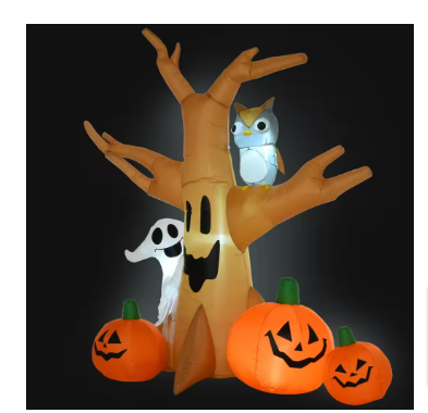 Outsunny 7.5 ft. LED Haunted Tree With Owl, Ghost, and Pumpkins Inflatable - $30