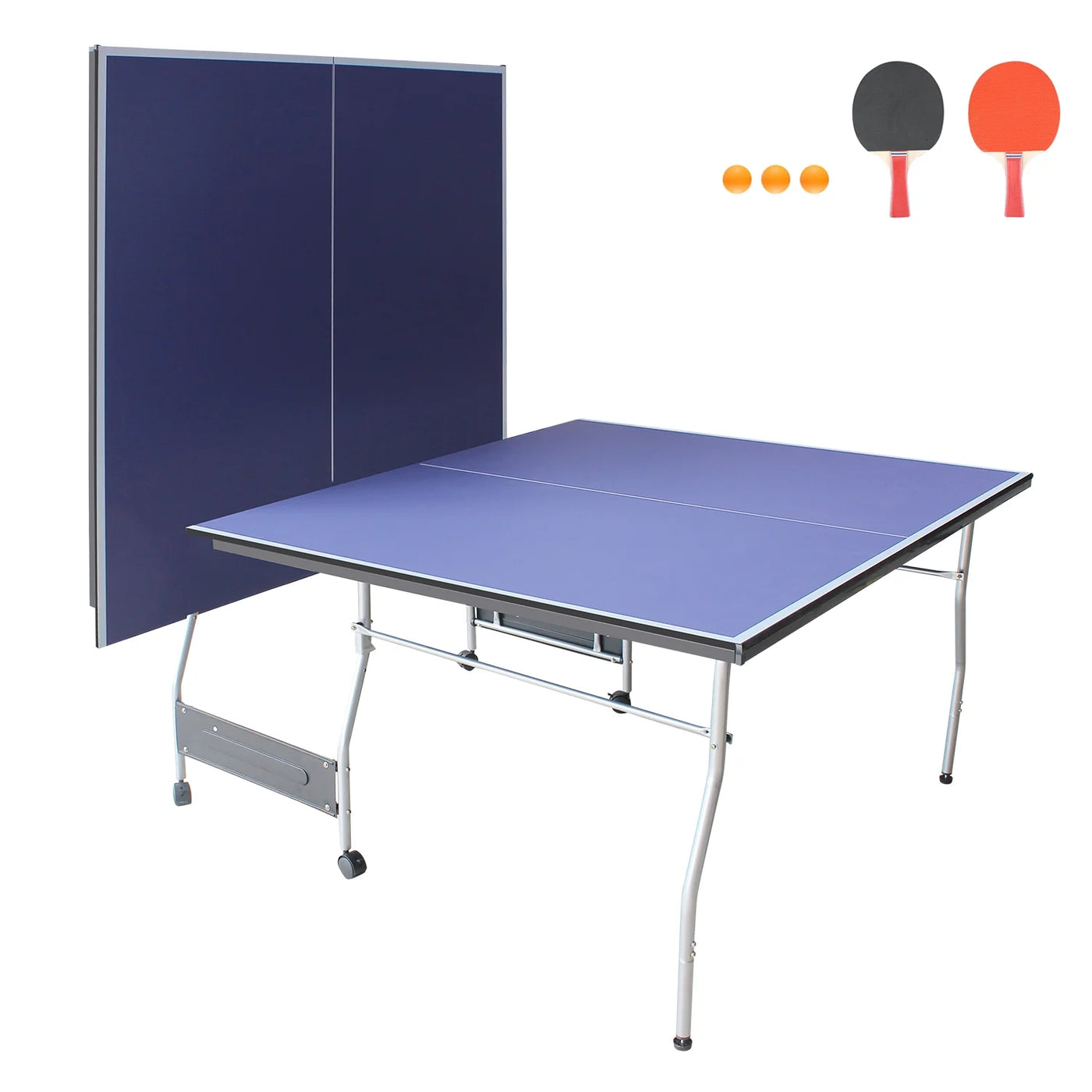 HooKung 8ft Mid-Size Table Tennis Table Foldable & Portable Ping Pong Table Set - $205