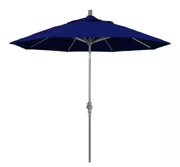 California Umbrella 9 ft. Stone Black Tilt Crank Patio Umbrella in True Blue Sunbrella - $178