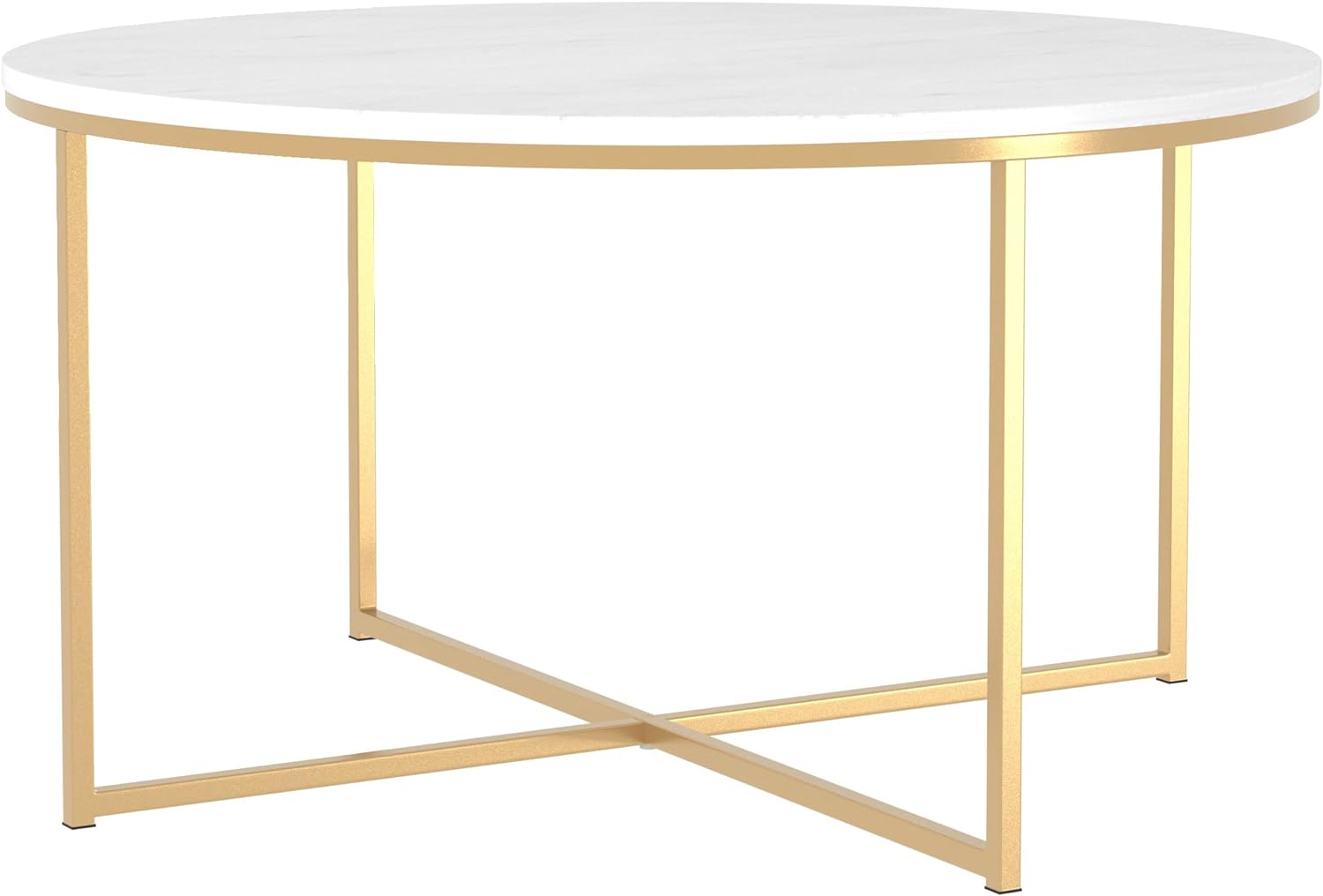 Walker Edison Modern Glam Round Accent Faux White Marble Coffee Table, 36 Inch - $55