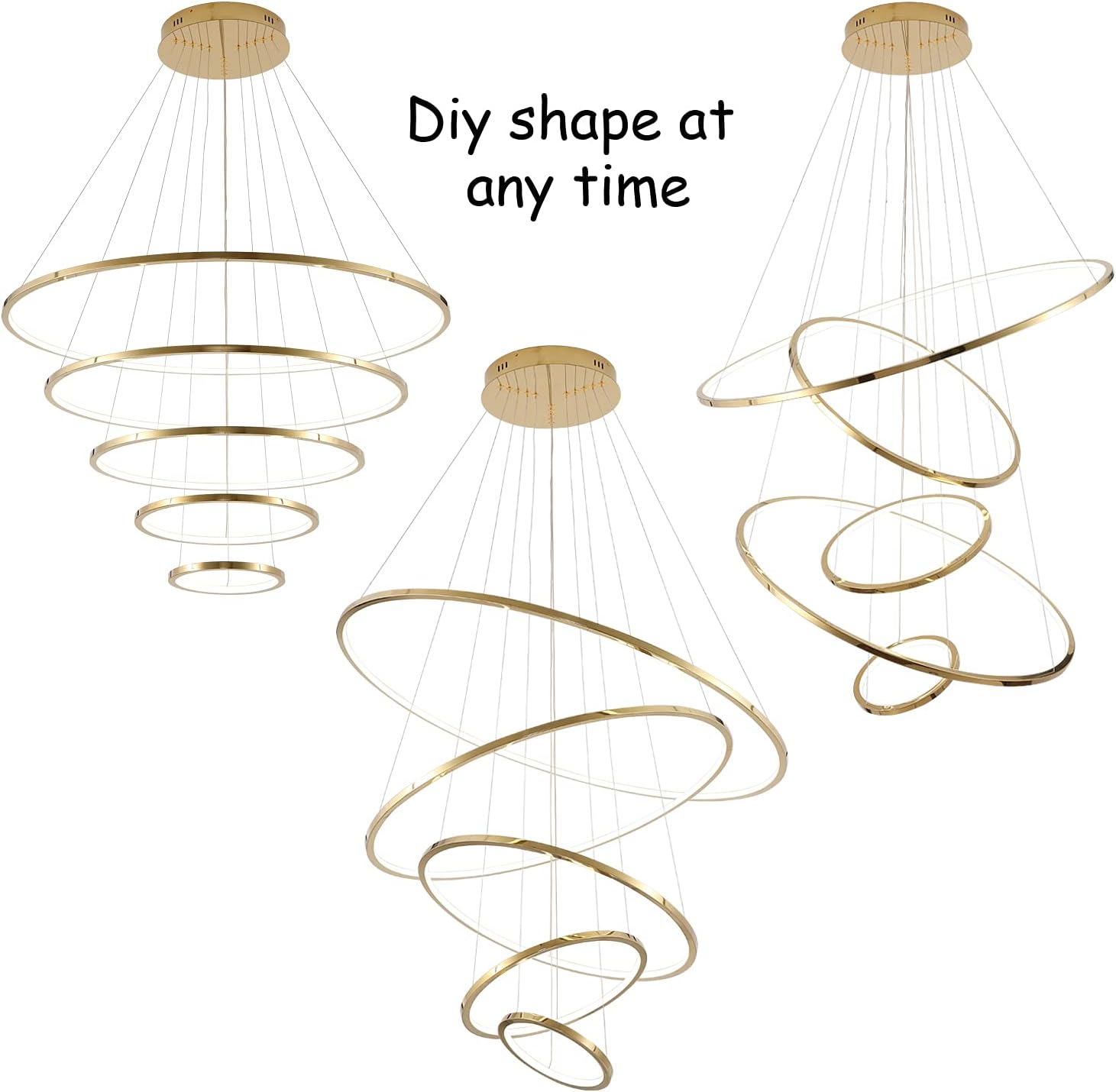 Akeelighting Modern 5 Ring High Ceiling Chandeliers for Foyer Dimmable Light Fixture - $500