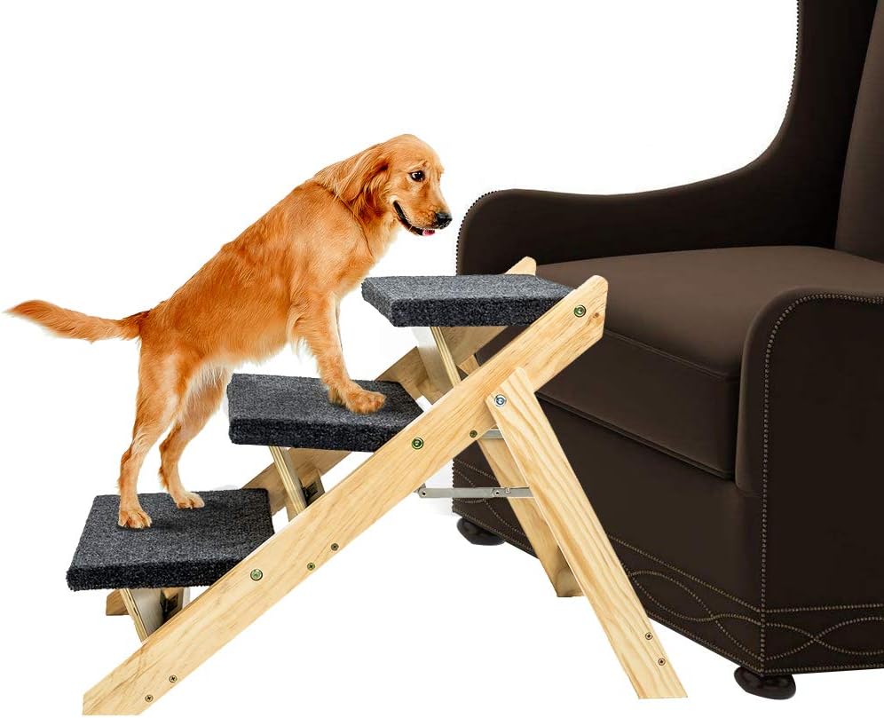 MEWANG Wood Pet Stairs/Pet Steps - Foldable 3 Levels Dog Stairs