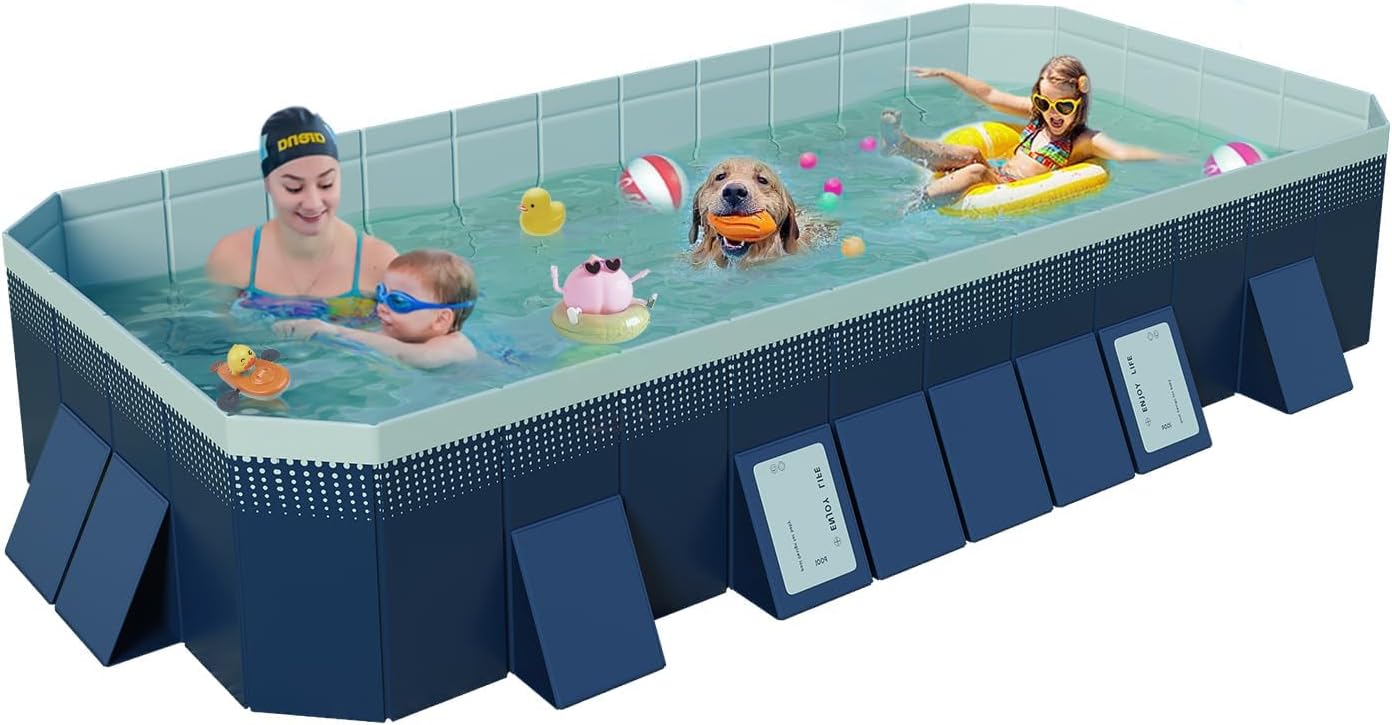 Foldable Non-Inflatable Kids' and Adults' Outdoor Swimming Pool (158" x 76" x 20") - $150