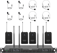 Phenyx Pro Wireless Microphone System, UHF 4Channel Wireless Mic Set w/ 4 Bodypacks - $190