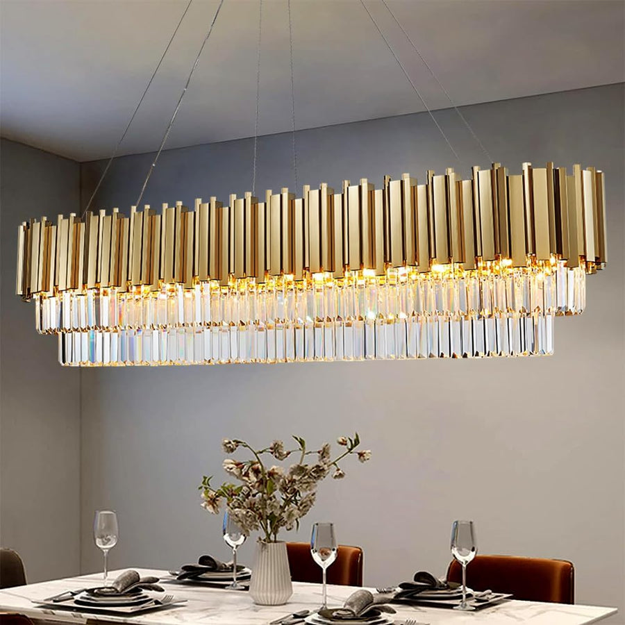 Gold Linear Crystal Chandeliers - L59 Inch Modern Pendant Ceiling Lights - $330
