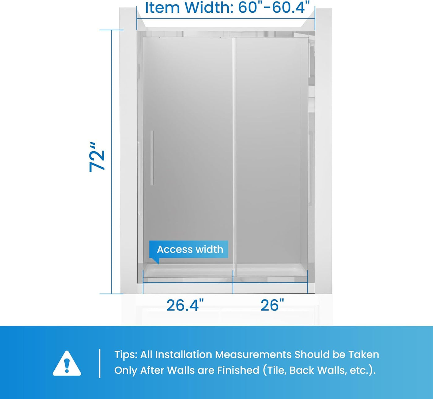 Shower Door, 60" W x 72" H Semi-Frameless Shower Glass Door(slight dent on frame) - $240