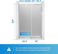 Shower Door, 60" W x 72" H Semi-Frameless Shower Glass Door(slight dent on frame) - $240