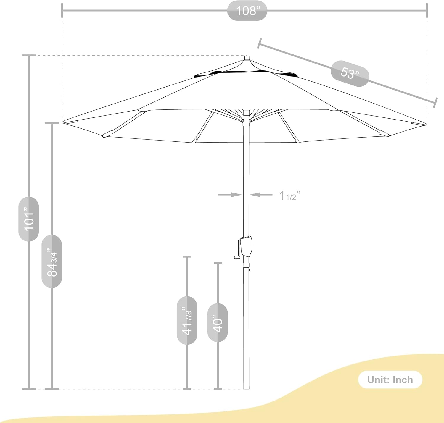 California Umbrella 9' Rd Sunbrella Aluminum Patio Umbrella, Crank Lift, Auto Tilt - $115